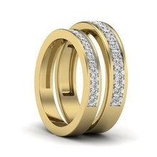 solitario Pareja banda anillo 3dm stl Boda compromiso joyería imprimible joya diamante oro novia novio anillos platino bandas metálico 3d print model - Mito3D
