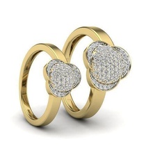 solitario pareja banda anillo 3dm stl boda compromiso joyería imprimible joya diamante anillos novia novio platino bandas silueta matrimonio 3d print model - Mito3D