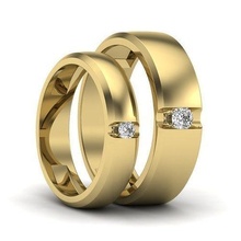 solitario Pareja banda anillo 3dm stl Boda compromiso joyería imprimible joya diamante oro novia novio anillos platino bandas lujo precioso 3d print model - Mito3D