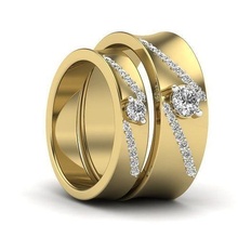 Solitaire çift grup yüzük 3dm stl vermek düğün nişan mücevher yazdırılabilir elmas altın takı gelin damat yüzükler platin bantlar kalp Aşk sevgili 3d print model - Mito3D