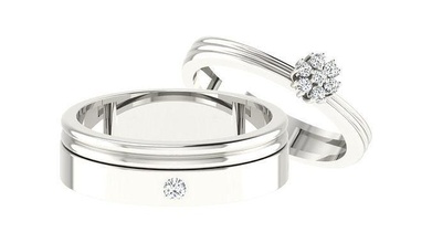solitario Pareja banda anillo 3dm stl Boda compromiso joyería imprimible joya diamante oro anillos novia novio platino bandas matrimonio 3d print model - Mito3D