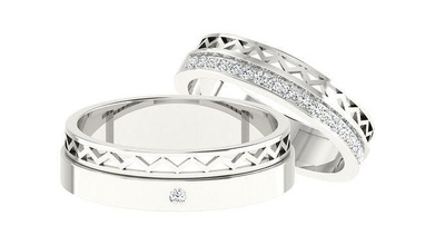 Solitaire çift grup yüzük 3dm stl vermek düğün nişan mücevher yazdırılabilir elmas altın takı yüzükler gelin damat platin bantlar evlilik 3d print model - Mito3D