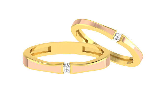 solitario pareja banda anillo 3dm stl boda compromiso joyería imprimible joya diamante anillos novia novio platino bandas matrimonio silueta 3D print model - Mito3D