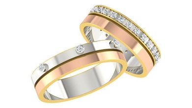 solitario Pareja banda anillo 3dm stl Boda compromiso joyería imprimible joya diamante oro novia novio anillos platino bandas malla matrimonio 3d print model - Mito3D