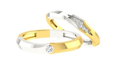 solitaire couple band ring 3dm stl render rings combo printable platinum diamond gold jewelry silver gem precious bride groom wedding brilliant engagement luxury 3d print model - Mito3D