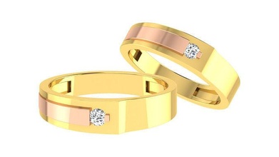 Solitaire çift grup yüzük 3dm stl vermek düğün nişan mücevher yazdırılabilir elmas altın takı yüzükler gelin damat bantlar kalp Aşk sevgili çelik 3d print model - Mito3D