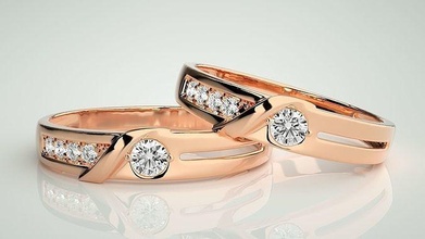 solitario pareja banda anillo 3dm stl boda compromiso joyería imprimible joya diamante oro novia novio anillos platino bandas 3d print model - Mito3D