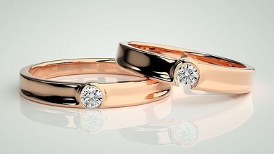 solitario Pareja banda anillo 3dm stl Boda compromiso joyería imprimible joya diamante oro novia novio anillos platino bandas 3d print model - Mito3D