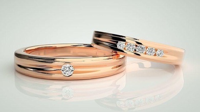 solitário casal banda anel 3dm stl render casamento noivado jóias imprimível jóia diamante ouro joalheria noiva noivo gema argolas platina bandas 3d print model - Mito3D