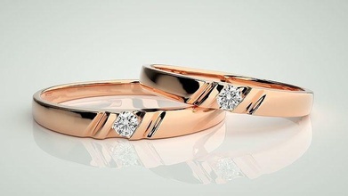 solitär paar band ring 3dm stl hochzeit engagement schmuck druckbar juwel diamant gold ringe braut bräutigam platin bands 3d print model - Mito3D