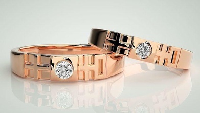 solitario cruzar pareja banda anillo 3dm stl boda compromiso joyería imprimible joya diamante oro novia novio anillos bandas símbolo 3d print model - Mito3D