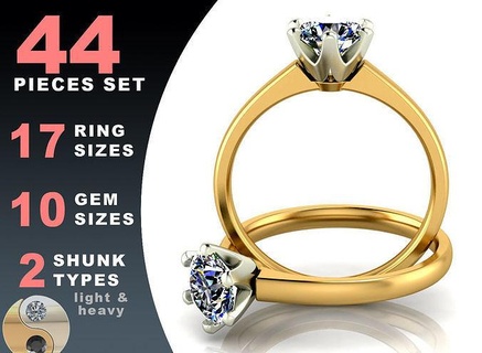 Solitär Diamant Ring Stil Ringe Schmuck Gold Silber Juwel druckbar Mode Prototyp entwickeln runden Pack einstellen Sterling Tiffany Engagement Ehe 3d print model - Mito3D