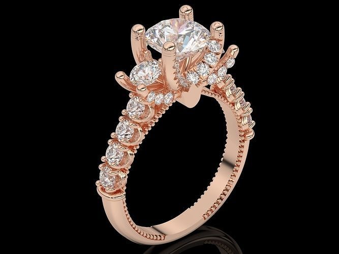 Solitär Engagement Ring Gold Silber Hochzeit druckbar Schmuck Ringe Diamant Sterling brillant Mode 3D print model - Mito3D
