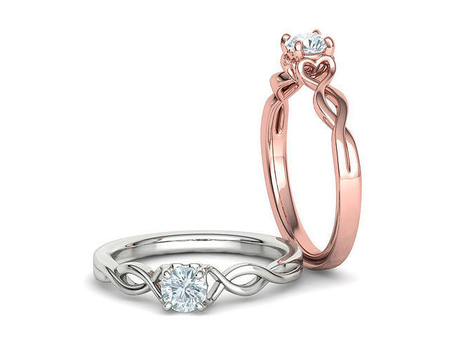 solitário noivado anel coração Projeto 3dmodel joalheria luxo diamante brilhante EUA Canadá Unidos estados Israel moda cafajeste cera 4prong 4claw delicado argolas 3D print model - Mito3D