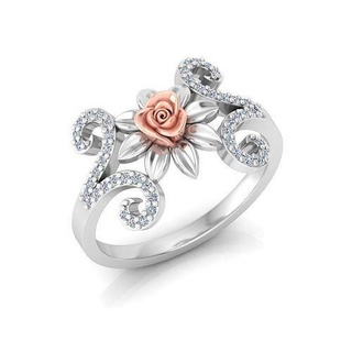 solitário noivado rosa anel propor argolas diamante joalheria ouro Casamento luxuoso folhas folheto moda elegante flor jóia gema 3d print model - Mito3D