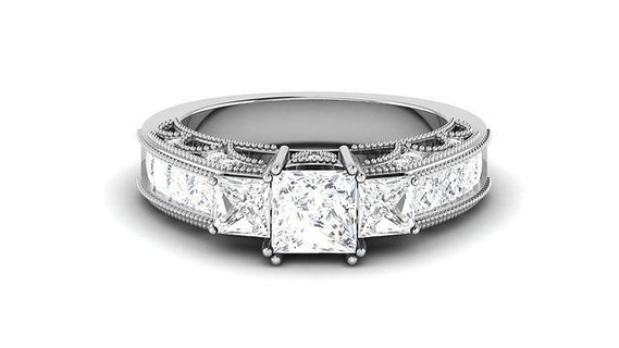 solitario Fidanzamento calcolo Principessa nuziale squillare anelli sterlina stampabile diamante platino brillante nozze gioiello gioielleria argento delicato luce oro bianca 3d print model - Mito3D