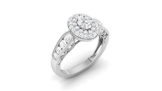 solitaire engagement mariage double Halo ovale mariée anneaux bijoux imprimable bijou diamant bague or jeune marié gemme bande couple platine bandes 3d print model - Mito3D