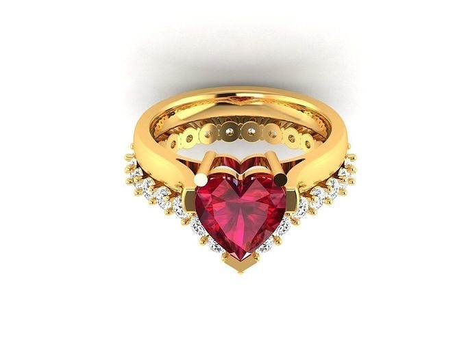 solitaire engagement mariage cœur bague bijou gemme diamant précieux bijoux platine brillant or brilhante lapis saphir anneaux 3D print model - Mito3D