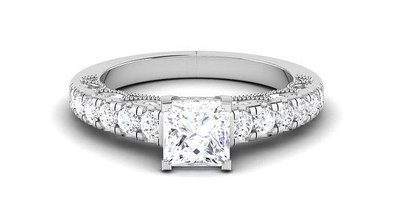 solitaire engagement wedding princess stone ring rings diamond platinum jewellery jewelry single animation tri star daimond silver printable 3d print model - Mito3D
