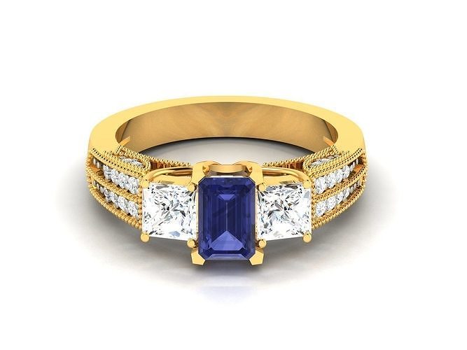 solitario compromiso boda esmeralda roca anillo plata imprimible joya diamante libra esterlina enganchar joyería moda belleza vestir anillos 3D print model - Mito3D