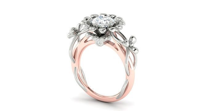 solitaire engagement mariage bague oreille anneaux diamant platine bijoux Célibataire animation tri étoile argent imprimable 3D print model - Mito3D