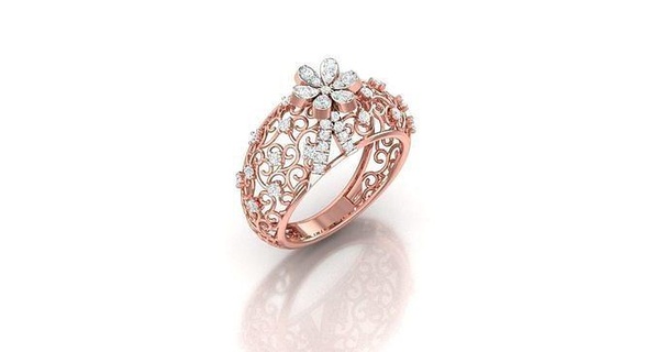 solitario compromiso Boda anillo racimo flor joyería imprimible joya diamante oro novia novio anillos banda Pareja platino bandas 3d print model - Mito3D
