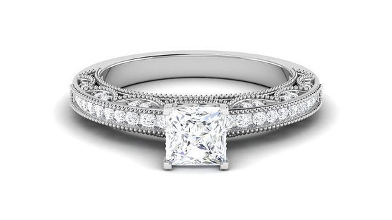 solitário noivado Casamento anel Princesa nupcial joalheria francês pavimentar clássico configuração EUA Canadá quilate diamante torcido banda Unidos brilhante petite argolas 3d print model - Mito3D