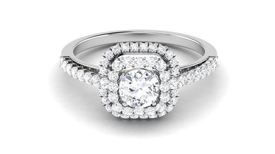 solitário noivado casamento duplo aréola argolas esterlina imprimível diamante anel platina brilhante jóia jóias prata joalheria delicado luz ouro branco 3d print model - Mito3D