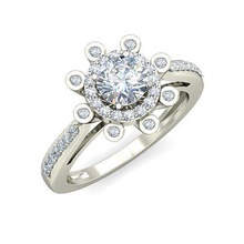 femmes mariage engagement fleur bague anneaux solitaire sterling imprimable diamant platine brillant bijou bijoux argent délicat lumière or blanc 3d print model - Mito3D