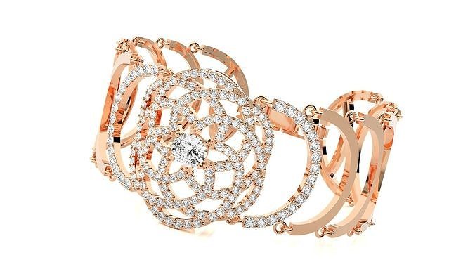 solitaire flower high jewelry diamond bracelet 3dm stl renders chain heavy unisex printable jewel wedding jewellery luxury bracelets cuban italian 3D print model - Mito3D