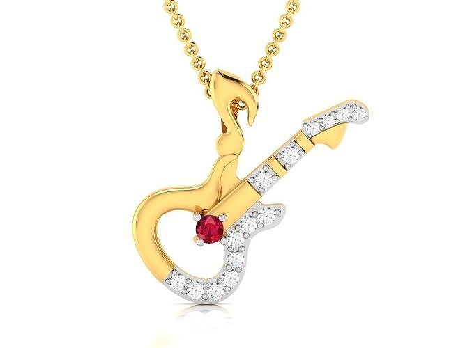 Solitär Gitarre Anhänger 3dm stl obj fbx Einzelheiten Diamant druckbar Hochzeit Engagement Juwel Schmuck Gold Weiß brillant Platin Luxus wertvoll Halskette Halsketten zart Italienisch 3D print model - Mito3D