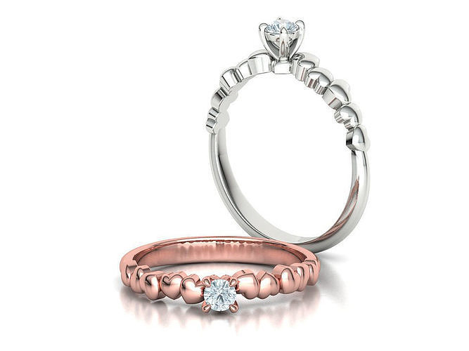 Solitär Herz Ring versprechen 3mm Stein Schmuck Gold druckbar Mode Vorschlag cad USA Kanada Europa vereinigt Zustände 4prong 4claw Ringe solide Juwel 3D print model - Mito3D