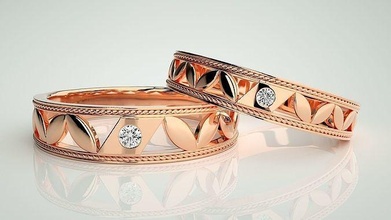 solitario hoja pareja banda anillo 3dm stl boda compromiso joyería imprimible joya diamante oro anillos novia novio platino bandas 3d print model - Mito3D