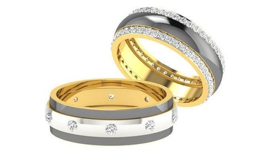 solitario malla Pareja banda anillo 3dm stl Boda compromiso joyería imprimible joya diamante oro anillos novia novio platino bandas 3d print model - Mito3D
