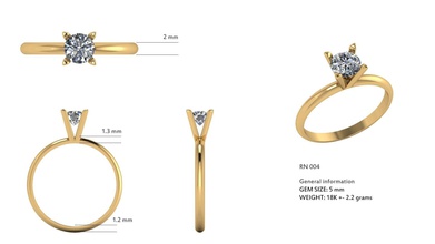 solitaire minimalista anel de 5 mm gem jóias ouro printable diamante sterling da forma anéis 3d print model - Mito3D