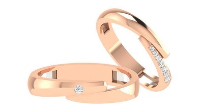 Solitaire prenses çift grup yüzük 3dm stl vermek düğün nişan mücevher yazdırılabilir elmas takı yüzükler gelin damat platin bantlar geniş moda 3d print model - Mito3D