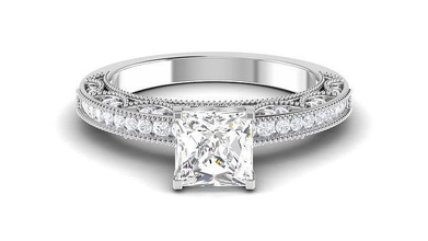 solitaire princesse engagement mariage bague bijoux bande femme or diamant mode anneaux masse collection femmes 3d print model - Mito3D