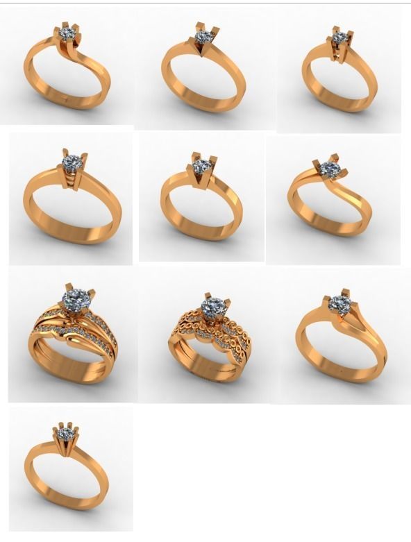 solitär ring frau gold hochzeit band diamant zwiebelring 5stone mode schönheit silber druckbar schmuck ringe 3D print model - Mito3D