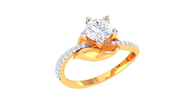 solitaire bague 14 anneaux imprimable diamant platine gemme brillant mariage engagement bijou bijoux argent Jaune or blanc sterling 3D print model - Mito3D