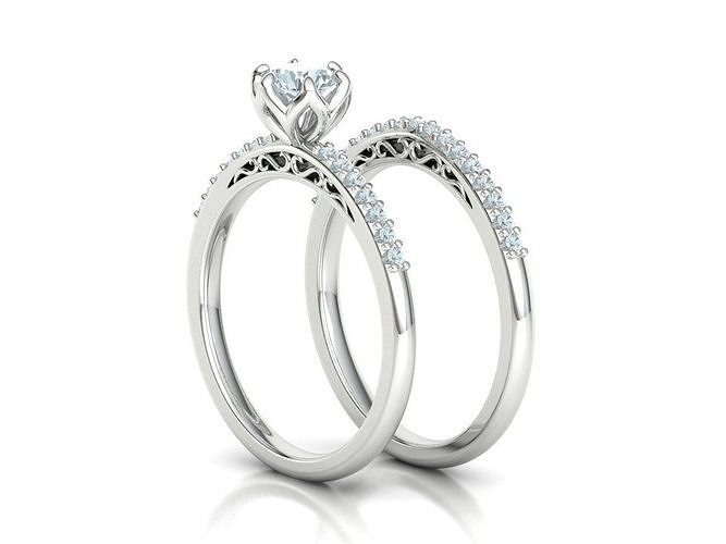 solitaire bague 5mm calcul rencontre mariée ensemble 3dmodels bijoux mariage anneaux diamant or brillant 3D print model - Mito3D