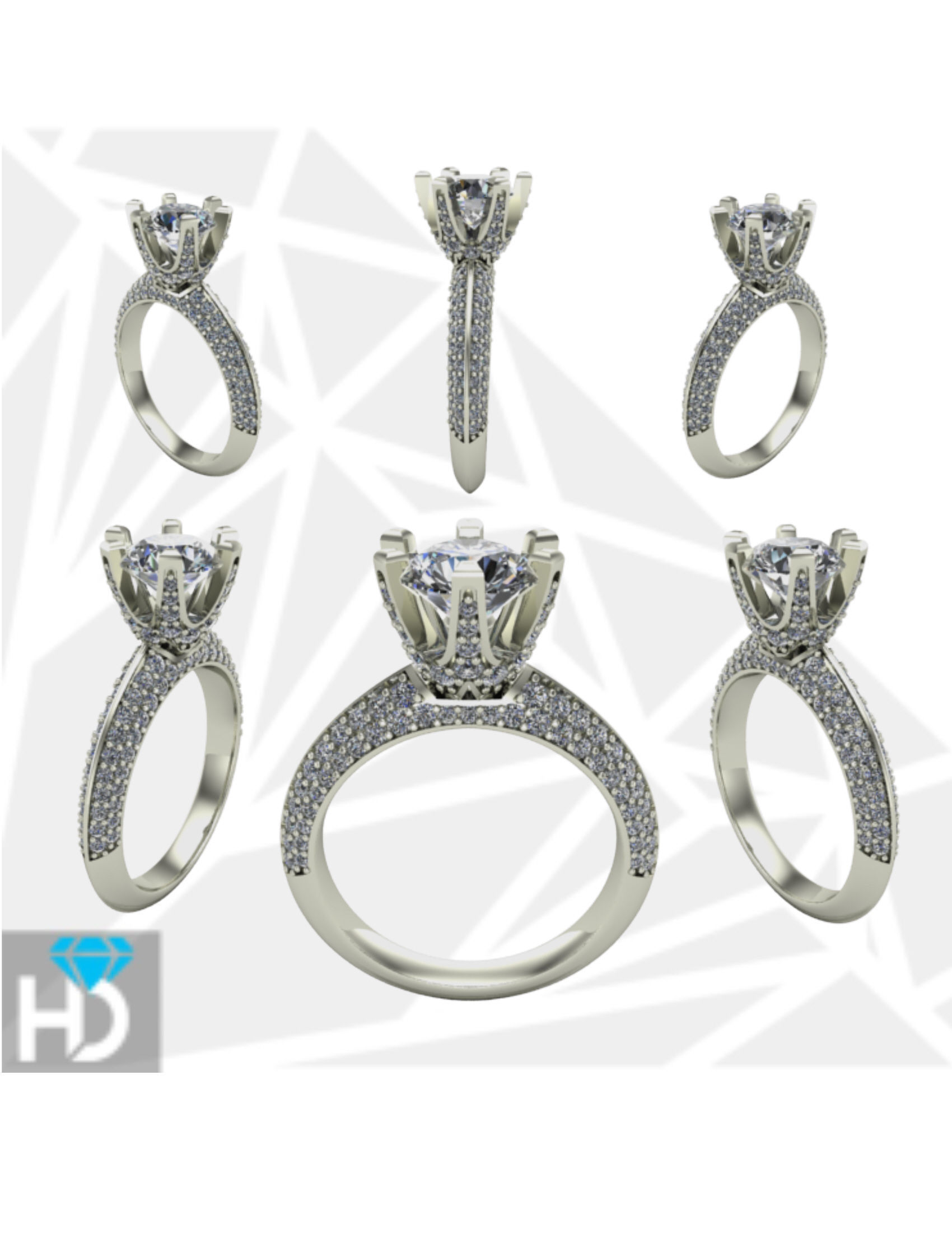 solitaire ring lleno de diamantes la joyería gem compromiso brillante lujo anillo tiffany los anillos 3D print model - Mito3D