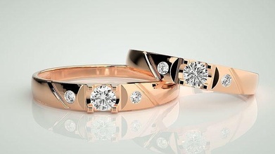 solitaire tri diamond çift grup yüzük 3dm stl vermek düğün nişan mücevher yazdırılabilir elmas altın takı gelin damat yüzükler platin bantlar 3d print model - Mito3D