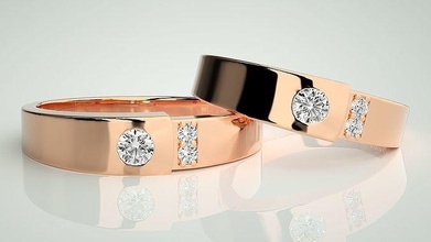 Solitaire tri diamond çift grup yüzük 3dm stl vermek düğün nişan mücevher yazdırılabilir elmas altın takı yüzükler gelin damat 3d print model - Mito3D