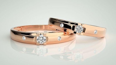 solitario tri diamond pareja banda anillo 3dm stl boda compromiso joyería imprimible joya diamante oro anillos novia novio platino bandas 3d print model - Mito3D