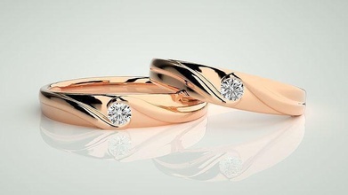 solitario ola pareja banda anillo 3dm stl boda compromiso joyería imprimible joya diamante oro anillos novia novio platino bandas 3d print model - Mito3D