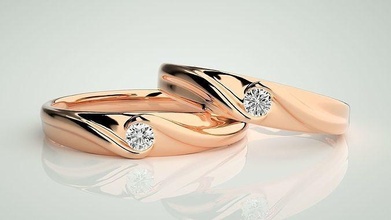 solitario ola pareja banda anillo 3dm stl boda compromiso joyería imprimible joya diamante oro anillos novia novio platino bandas 3d print model - Mito3D