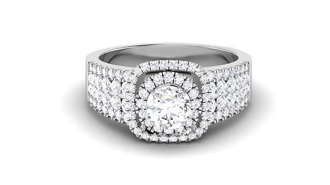 solitaire mariage engagement double Halo bague mariée bijoux griffe réglage or Canada uni uk mossonaite anneaux français diamant 3D print model - Mito3D