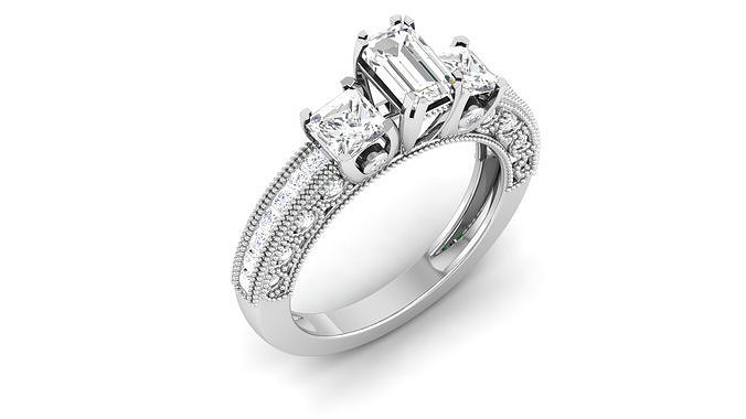 Solitaire düğün nişan zümrüt taş gelin yüzük mücevher yazdırılabilir elmas takı damat yüzükler grup çift platin bantlar evlilik siluet 3D print model - Mito3D