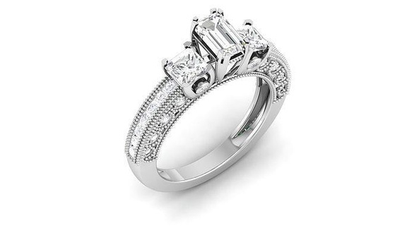 solitario Boda compromiso Esmeralda Roca nupcial anillo joyería imprimible joya diamante novia novio anillos banda Pareja platino bandas matrimonio silueta 3d print model - Mito3D
