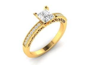 solitaire mariage engagement bague 360 vue bijoux bande femme or diamant Halo anneaux femmes imprimable coussin argent bijou gemme sterling 3d print model - Mito3D